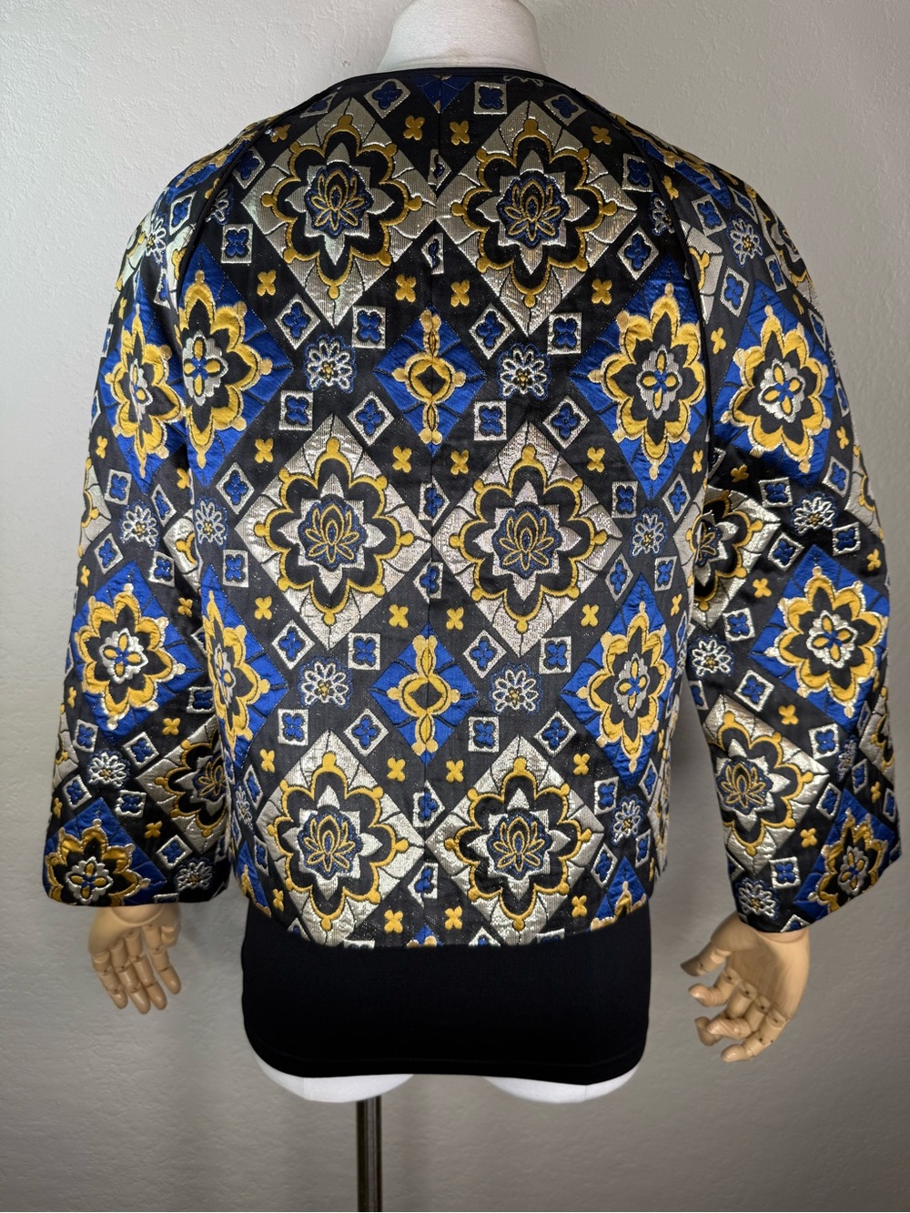 Ann Taylor LOFT Shimmer Mosaic Brocade Metallic Vintage Style Quilted Jacket S - Picture 6 of 16
